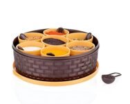Oblivion Round Spices Storage Containers Masala Dani – Airtight Plastic Organizer with 7 Seperate Compartments and 7 Spoons, Easy Refill, Kitchen Decorative Namak Dani, Multicolor (Pack of 1)