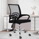 Casa Copenhagen Mesh Mid Back Office/Study/Computer/Revolving/Desk Chair for Work from Home -Metal Base, Height Adjustable Seat- Onyx Black & Black Handle