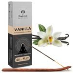 Simply Vedic Vanilla Incense Sticks – 250g Pack (Approx. 135 Handmade Agarbatti + Free Holder) | Charcoal-Free | Natural Essential Oils for Meditation, Sleep, Mood, Yoga & Aromatherapy Use