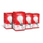 Eveready 9W LED Bulb, Warm Light (3000K), B22 Base, Energy-Efficient, 4kV Surge Protection, Long-Lasting Durability – Pack of 4