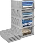 SpaceOrganizer Plastic Collapsible Wardrobe, Storage Drawer Units, Clothes Drawer Organisers, Bookcases (Foldable Basket- Grey, 5Pcs)