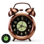 KBR Vintage Alarm Clock for Student Heavy Sleepers, Super Loud & Twin Bell Retro Quartz with Backlight, Luminous Alarm for Students Bedroom/Office (Copper, Analog, 3.81 cm)