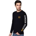 London Hills Cotton Printed Men Round Neck Full Sleeve Black Regular FiT-shirt, Large