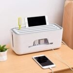 Xacton Cable Management Box – White | Wire Bin | Power Strip, Cords, Surge Protector Hiding Cover Organizer | Hide Loose Wire for Home Office Desk Desktop Floor & Keep Children and Pet Safe