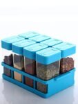 HOMETALES Mini Masala Container with Stand, 100ml each, Blue Lid (8U+Stand)