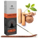 Simply Vedic Sandalwood Incense Sticks 250g (Approx. 135 Handmade Sticks) with Free Holder | 45 Min Burn | Natural Charcoal-Free Agarbatti for Meditation, Yoga, Aromatherapy, Relaxation