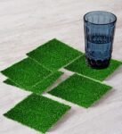 Homitecture Artificial Grass Heat Insulation Table Tea Coasters for Tea Coffee Cups Mugs Beer Cans Bar Glass Bar Tumblers and Water Glasses Coasters for Dining Table for Hot Pots (Set of 12, Green)
