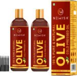 NEWISH Pure Cold Pressed Olive Oil, Baby Massage ,Clinically tested ,Hair Skin oil, Faster Physical growth ,Strengthens Hair Roots, Reduces Wrinkles Pack of 2 400 ml Hair Oil(400 ml)