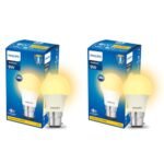 PHILIPS 9W B22 LED Warm White/Yellow Bulb, Pack of 2