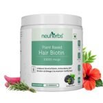 Neuherbs Plant Based Hair Biotin 10000mcg Supplement with DHT-Blocker & Omega-3 | Sesbania, Hibiscus, Rosemary extract, and black pepper | For Hair Growth , Hair Fall Control – 125 g ( Powder ) | Blackberry Flavoured | Great Taste