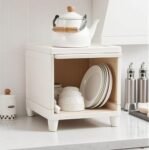 EXVITO Stackable Plastic 1-Tier Countertop Storage Rack for Corners, Multipurpose Plastic Kitchen Plate Dish Rack, Corner Shelf Rack Stand Holder -White