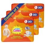 Super Cute’s Premium Baby Diapers L Size, 90 Count, Super Soft and Rash Free Diapers, Overnight Leakage Protection (Pack of 3)