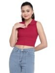 AVANOVA Women’s & Girl’s Solid Ribbed V-Neck Sleeveless Crop Tops for Women (Top 49 Wine L)
