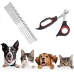 Sage Square Nail Cutter, Clipper, Safe, Stainless Steel, Sharp Blade, Smooth + Dog Grooming Comb, Titanium, Perfect Grip, Steel, Perfect for Dog & Cat Grooming Removing Tangles, Knot (18 cm)