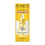 Ponds Sun Miracle SPF 50 PA++ Sunscreen Serum – Protect & Bright, With 1.25% Niacinamide, Prevent & Fade Dark Spots, Lightweight, No White Cast 14ml
