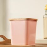 10Club Airtight Metal Box with Wooden Lid | Biscuit, Cookie, Tea, Coffee Kitchen Storage Jar | Pastel Jar | 1pc (Peach, Small)