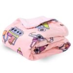 MyNewborn by 10club Reversible Print Soft Sherpa Fleece Baby Blanket | for Girls, Boys, Newborn, Nursery | All Season, AC Blanket | 0-12 Months | 74 X 100 X 1.5 cm | 410 GSM (Pink, Tractor)