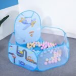 BabyGo Kids Activity Basketball Aeroplane Ball Pool for Kids, Play Tent House for 2+ Year Old Girls and Boys, Ball Pit for Kid, Spacious, Lightweight, Portable & Easy to Set Up (Blue) (No Balls)