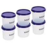 Amazon Brand – Solimo Plastic Slim Storage Container | Airtight | Leakproof | Set Of 6 | 300 Ml Each, Blue