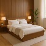MATTERHORN Engineered Wood Bed in Almond Beige – Queen Size (L1985 x W1560 x H300 mm) | Platform Bed | Modern Wooden Bed for Bedroom, Durable & Stylish Design