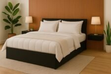 MATTERHORN Engineered Wood Bed in Ebony Black – Queen Size (L1985 x W1560 x H300 mm) | Platform Bed | Modern Wooden Bed for Bedroom, Durable & Stylish Design