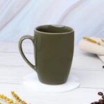 Emble by Vola Big Vivid Olive Green Ceramic (Porcelain) Premium Tea & Coffee Mug-300ml Microwave Safe | Home & Office Use | Kitchen & Dining Luxury Tableware | Ideal for Gifting |