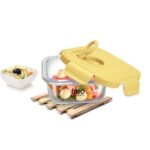 Treo by Milton Lumino Fresh Square 320 Borosilicate Glass Containers for Kitchen I Microwave Safe I Leak Proof with Air Vent Lid I 320 ml, Set of 1, Yellow