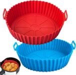 Darkpyro Air Fryer,Round Silicone Basket Baking Tray, Pot with Ear Handle (Pack of 2) Red+Blue