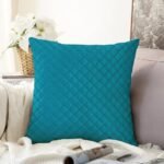 IVAZA Quilted Design Cushion Covers | 150 TC Solid Color Quilted Velvet Sofa Cushion Covers | Only Covers No Insert Set of 1 12 x 12 Inch (Pack of 1) Firozi