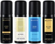 BELLAVITA organic Deo Parfum Travel-Size Gift Set|4×50 ml|Long Lasting Body Deodorant Spray – For Men & Women(200 ml, Pack of 4)