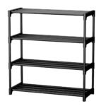 LIDBOX 4 Tier Shoe Rack with Shelf, Folding Shoe Rack for Bedroom, Living Room,Entryway, White,Footwear Stand for Home, Plastic with Cover, 4 Layer (BLACK 4 TIER)