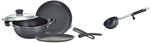Prestige Aluminium Omega Select Plus Non-Stick BYK Set, 3-Pieces, Gas-Stove Compatible Only & Hard Anodised Cookware Tadka Pan, 130Mm, Black Combo