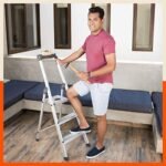 Bathla Elevate 3-Step Foldable Aluminium Ladder for Home with Tool Tray (Black)