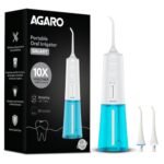 AGARO Galaxy Oral Irrigator, Portable, Cordless, Rechargeable, 3 Cleaning Modes, 6 Pressure Levels in Each Mode, IPX7 Waterproof, 230ml Water tank, Flossing at Home & Travel, White & Blue