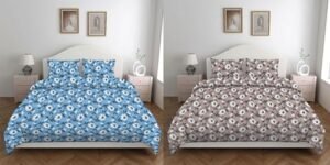 Amazon Brand – Solimo Bedsheet | Double Bed | 2 Pillow Covers | 80-85 GSM (Set of 2) (Blue and Brown)