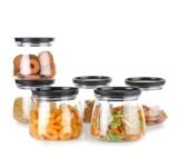 NARIYA Plastic Transparent Curve Airtight Kitchen Storage Round Design Leak proof Multipurpose Grocery Storage Containers for Home and Kitchen|Handi Shape container (pack of 6,Black)