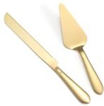 ABTER Cake Cutting Knife Set, Elegant Stainless Steel Cake Knife and Cake Server Set, Cake Cutter and Pie Spatula for Birthday Anniversary Christmas Gift Set of 2 (Gold)
