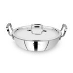 Bergner BE Essentials Triply Stainless Steel 24cm Kadai, 3.1 L Steel Kadhai, Less Oil Use, Healthy Cooking, Faster and Even Heat Distribution, Easy to Clean – Full Induction Bottom and Gas Stove Ready