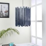tu casa Hanging Lamps with Mango Wooden Base & Blue Wood Shades for Home Décor, Bedrooms, Living Room, Gifting, Diwali Decoration, Dining Space, Hall (Height: – 77cm) – Bulb not Included