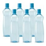 MILTON Pacific Pack of 6 Water Bottles, 1 Litre Each, Reusable Plastic Fridge Bottle Set, BPA Free and Leak Proof Bottles for Travel, Work, Blue