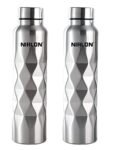 NIRLON Stainless Steel Single Wall Diamond Cut Water Bottle/Fridge Refrigerator Bottle/ 100% Leak Proof/Office Bottle/School Bottle, 1000 ML, Set of 2 (FB_Crystal Cool)