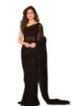 SWADESI STUFF Black Heavy Georgette Sequence Work Saree with Unstitched Banglory Silk Blouse – Elegant Indian Ethnic Wear for Women, 5.5 Meter Saree & 0.8 Meter Blouse
