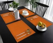 Homitecture Pure Cotton Heat Resistant Table Mat Placemats Heat Pad for Kitchen Table Coffee Table Dining Table Hot Pot Holders Dining Table Accessories for Home Office (Orange_Set of 4)