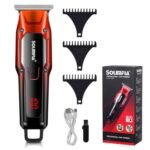 SOLIMPIA HT-6096 Digital Display 0mm Professional Cordless Hair Clippers Rechargeable Wireless Hair Grooming Set Beard Trimming Beard Styling Rechargeable Li-ion Battery 500mAh 60 min Runtime, Red