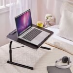 Amazon Basics Iconic Lap Desk | Height Adjustable Laptop Table | Adjustable Table Angle | Cupholder | Carbon Steel | Foldable | Wenge | 35 cm – H, 36 cm – L, 48 cm – W