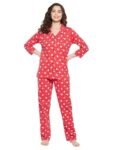 Clovia Women’s Cotton Christmas Print Top & Pyjama Set (LS0585P04_Red_L)