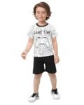 Toonyport Kids Gamer Printed T-Shirt and Shorts Set (White & Black) (3 Years – 4 Years, White & Black)