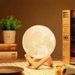 RUCON® 3D Moon Light lamp 7 Multi Colors Changing Touch Sensor for Adult and Kids with Wooden Stand Moon Night Lamp for Bedroom Home Decorations Light -15cm