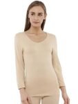 Macrowoman Wonder Thermal Top for Women, 3/4 Sleeve Deep Neck Thermal Upper in MIYABI Viscose Poly Elastane Blend for Warmth & Slim Fit Comfort, Skin, S, Pack of 1