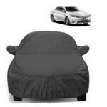 Sulfar 100% Water Resistant Car Body Cover Compatible with Mirror for Toyota Corolla Altis (Triple Stitched, Full Bottom Elastic, Dark Grey)